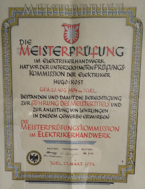 Meisterbrief von Hugo Rost